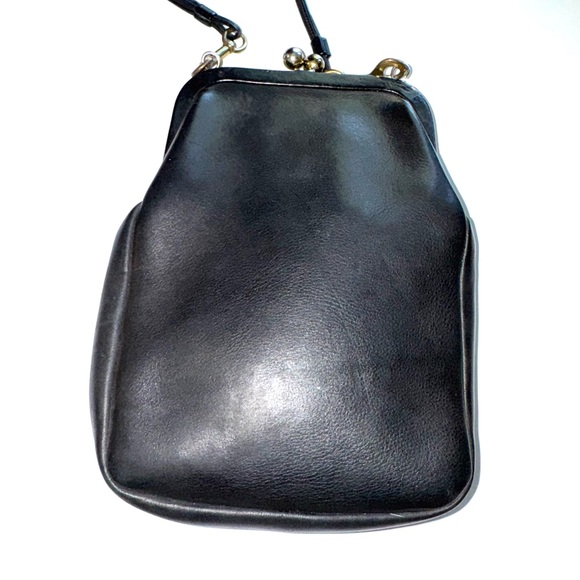 Coach Vintage Rare Bonnie Cashin Kisslock Black Leather Purse Bag Double Strap - Picture 4 of 14
